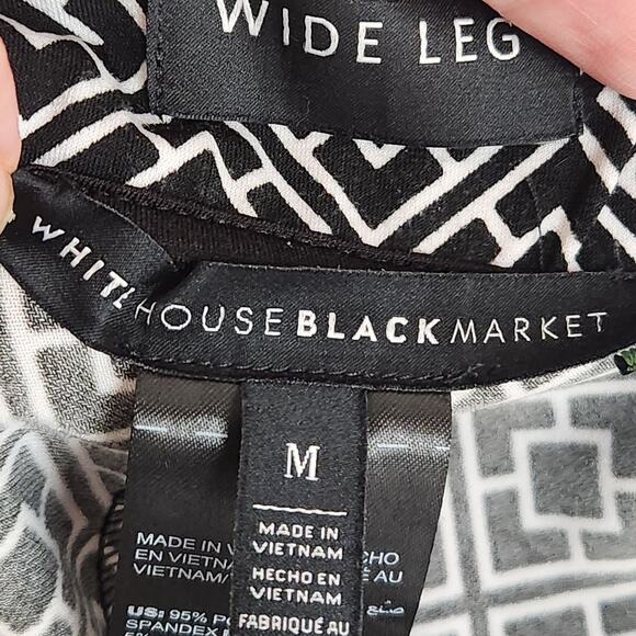 WHBM The Wide Leg Black White Geometric Print Matte Jersey Pants Women's M - Picture 2 of 7